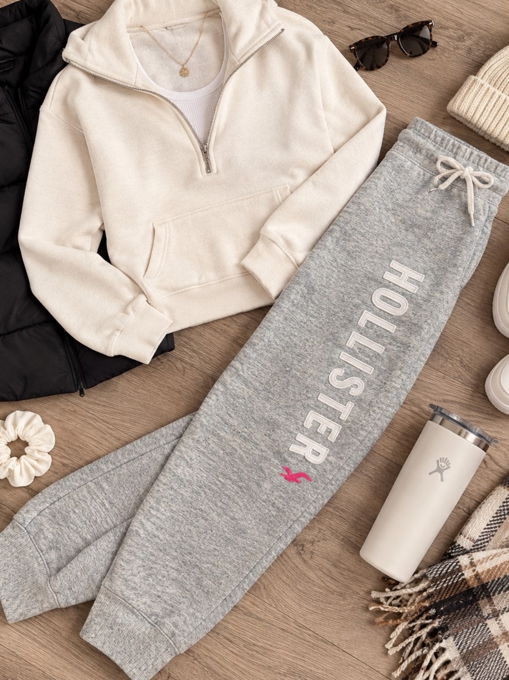 Hollister Gray Sweatpants with Pink Logo Accent